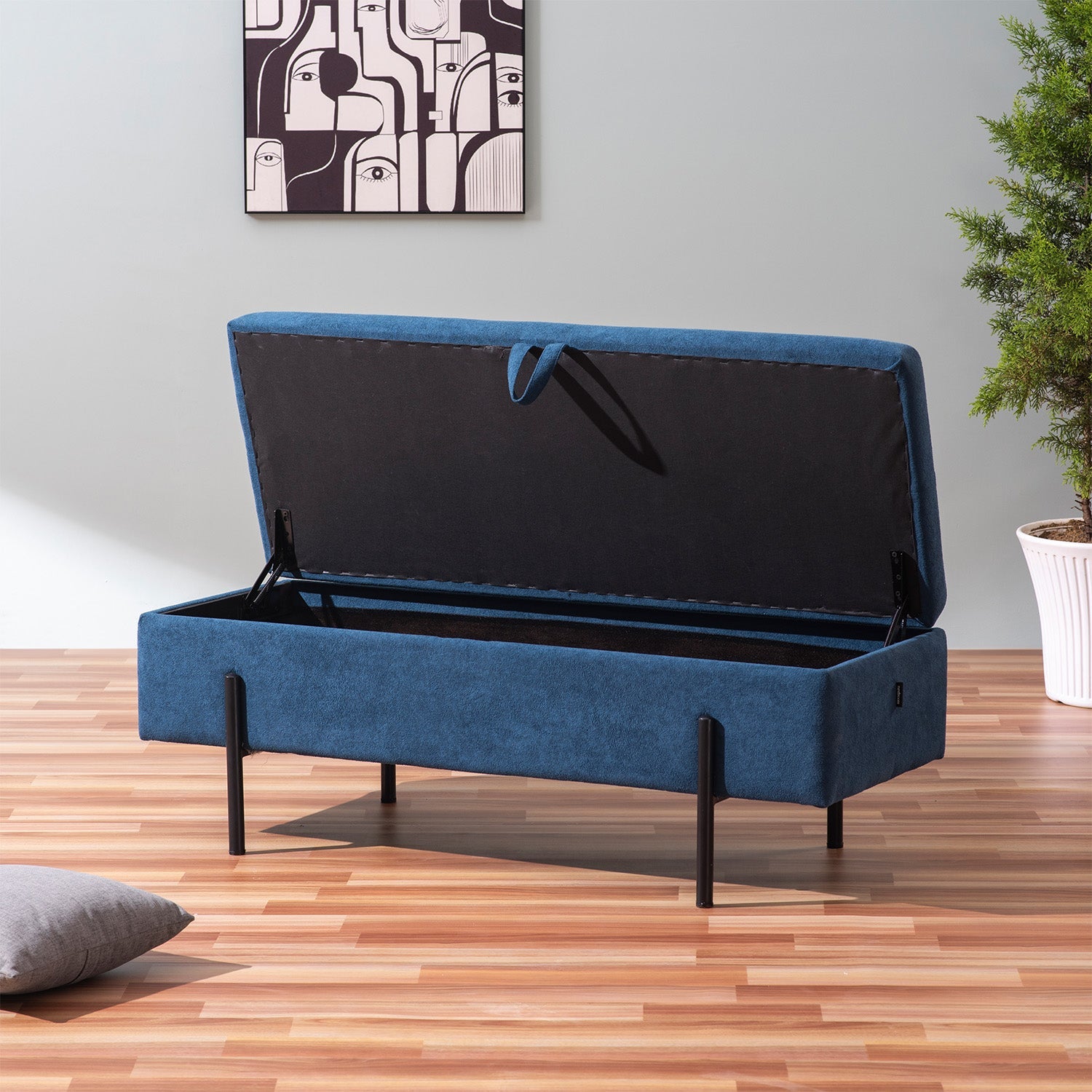 The Azure Escape Blue Ottoman Bench With Storage | Nestroots