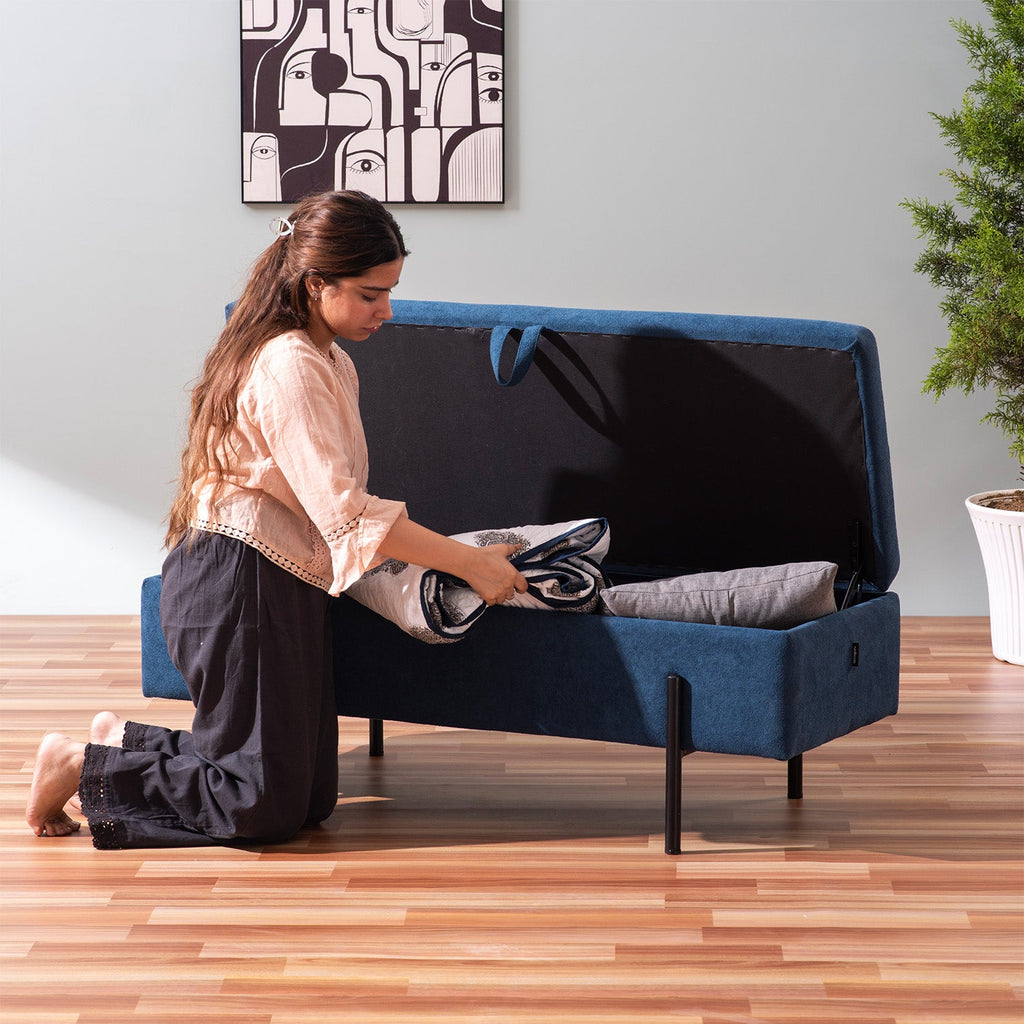The Azure Escape Blue Ottoman Bench With Storage | Nestroots