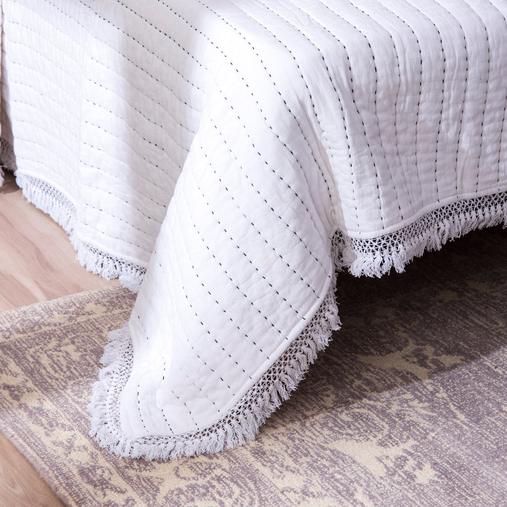 Cotton Kantha Stitch Quilt & Shams