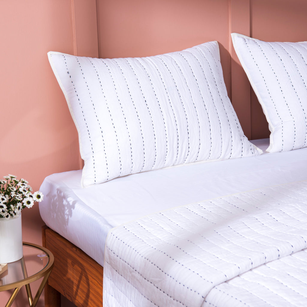 Cotton Kantha Stitch Quilt & Shams