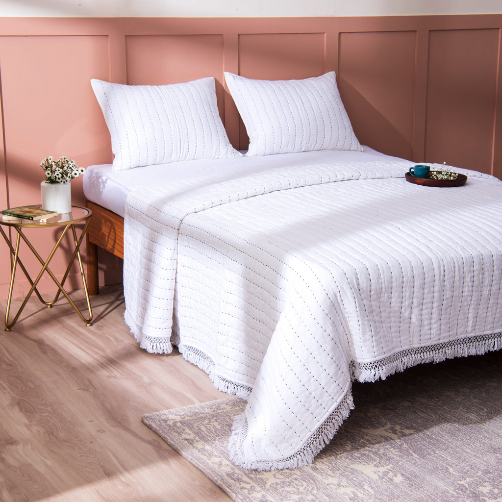 Cotton Kantha Stitch Quilt & Shams