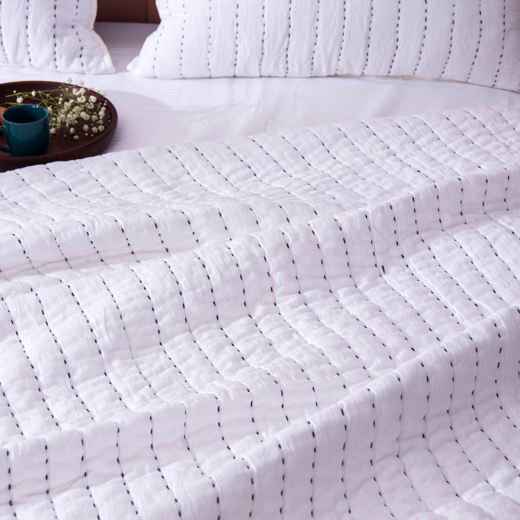 Cotton Kantha Stitch Quilt & Shams