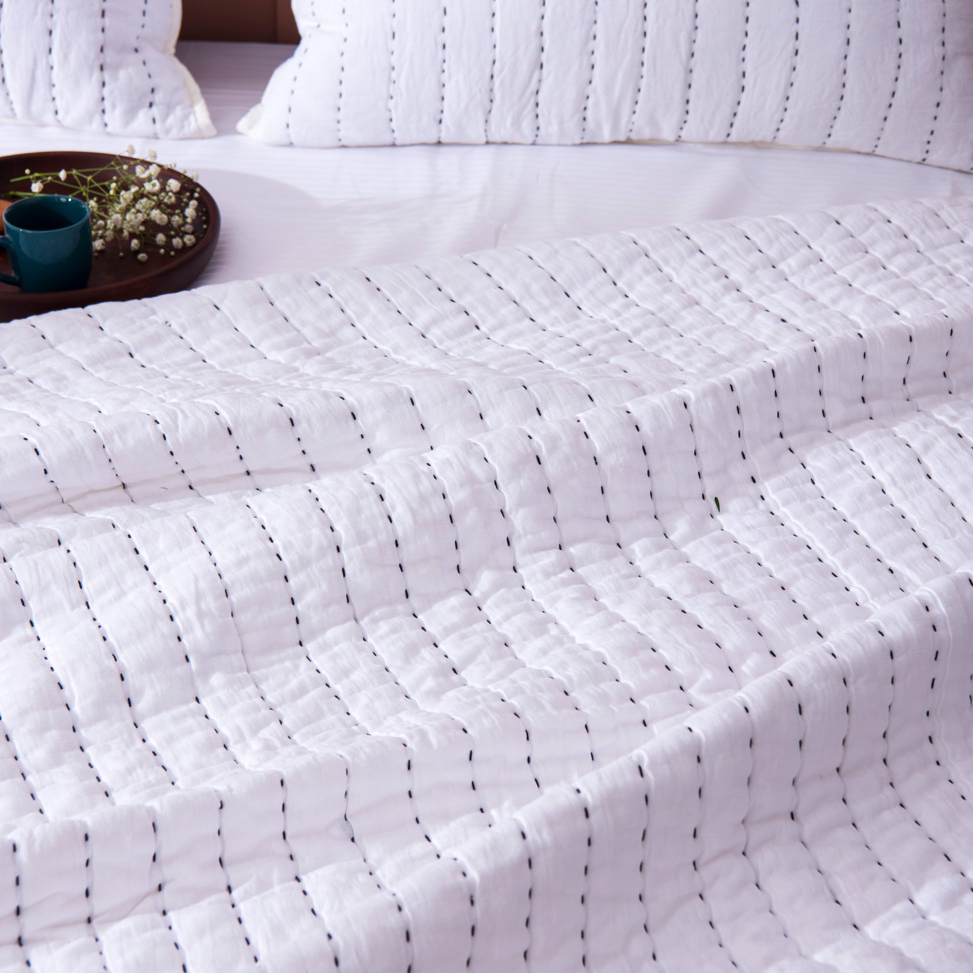 Cotton Kantha Stitch Quilt & Shams