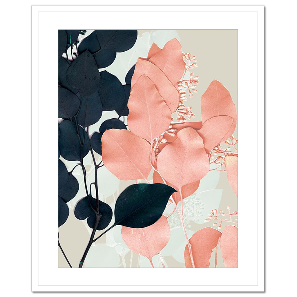 Indigo and Blush Leaves II