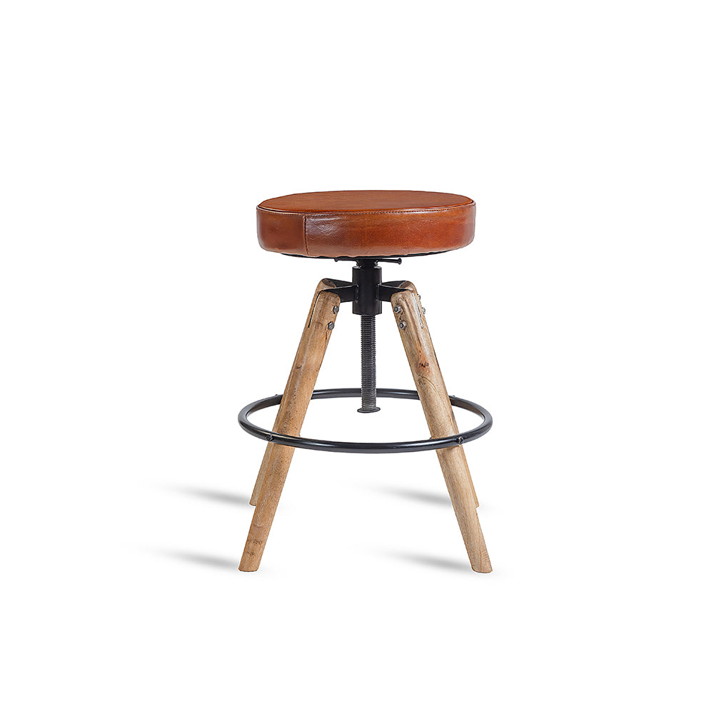 Wooden Carmen Leather Stool with Iron