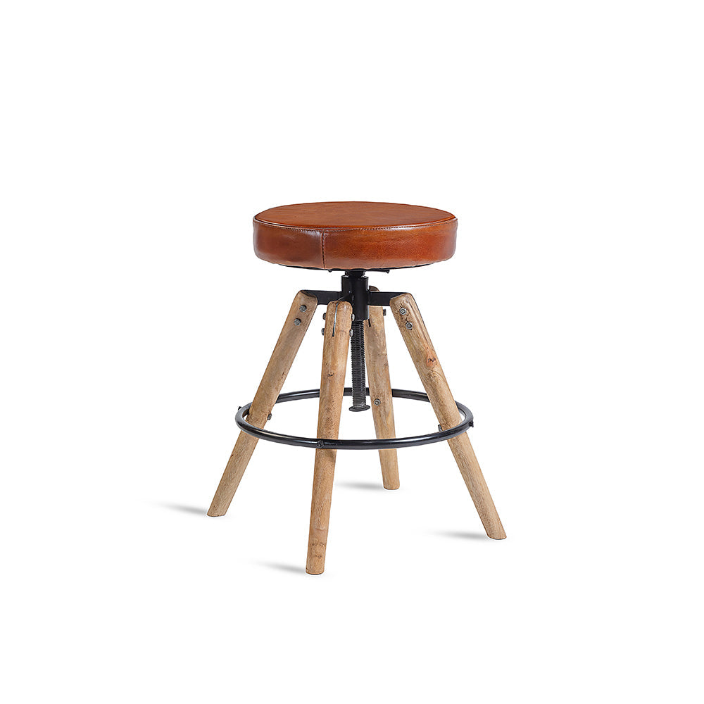 Wooden Carmen Leather Stool with Iron