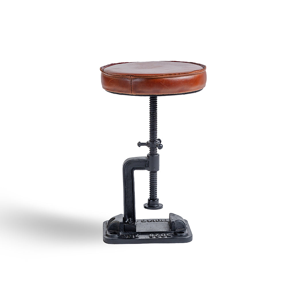 Masque Leather Stool with Iron