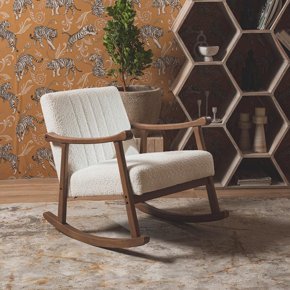 Margaret Rubberwood Rocking Chair- Cotton