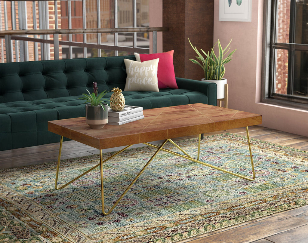 Coffee table, solid mango wood and steel