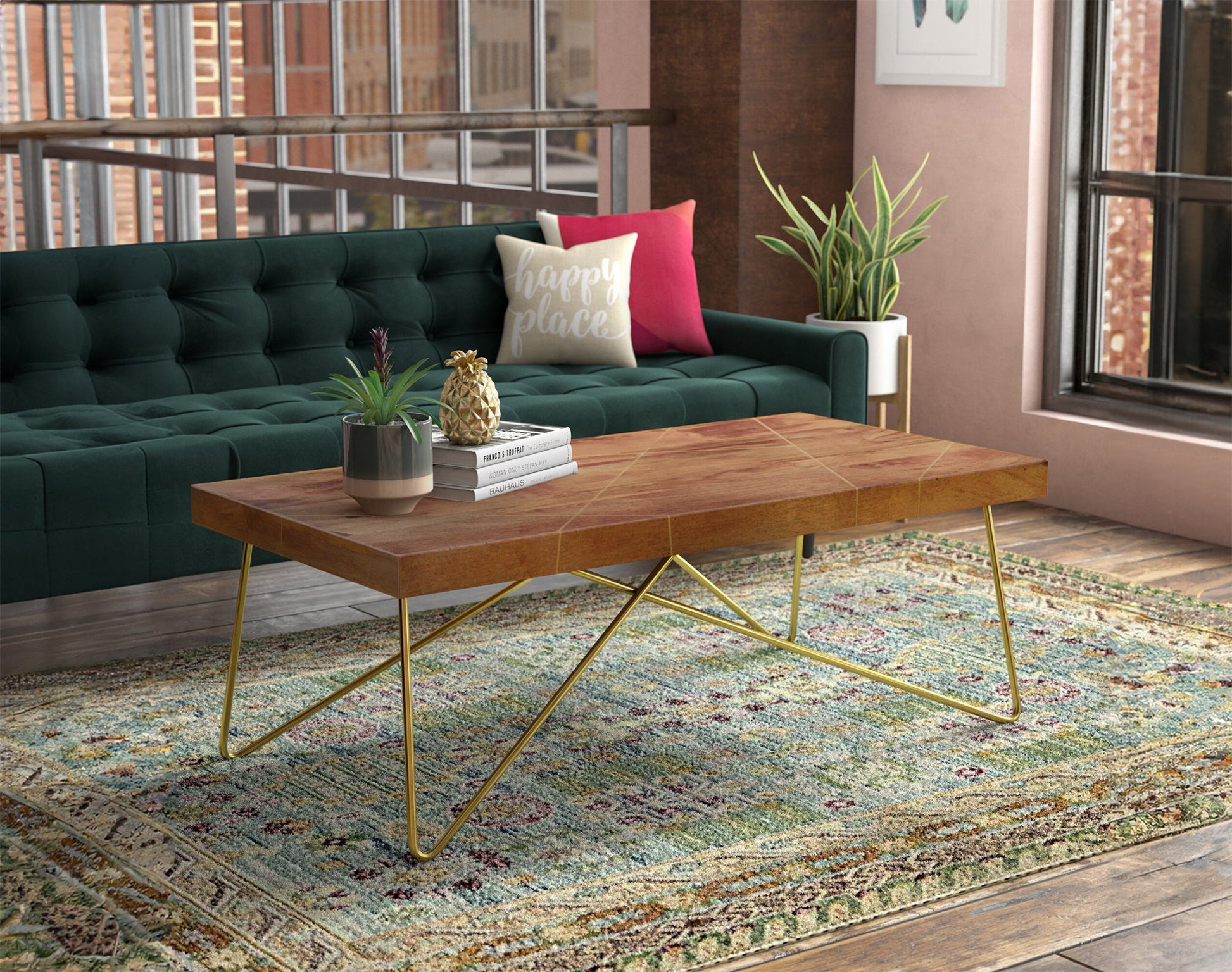 Coffee table, solid mango wood and steel