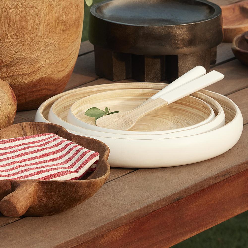 Maliya Bamboo Bowls White Set of 3