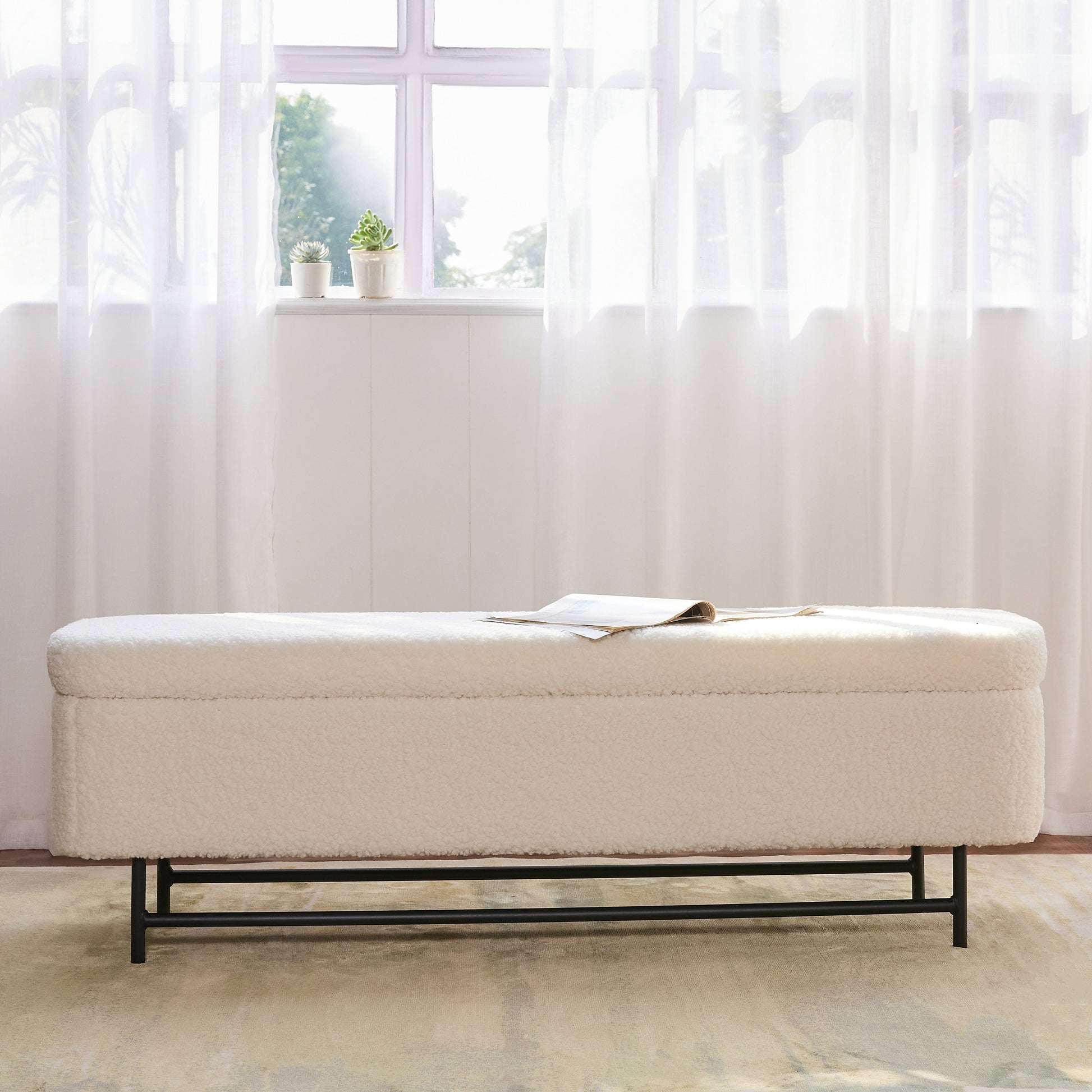 Sequoia Polyester Storage Bench with Steel Legs