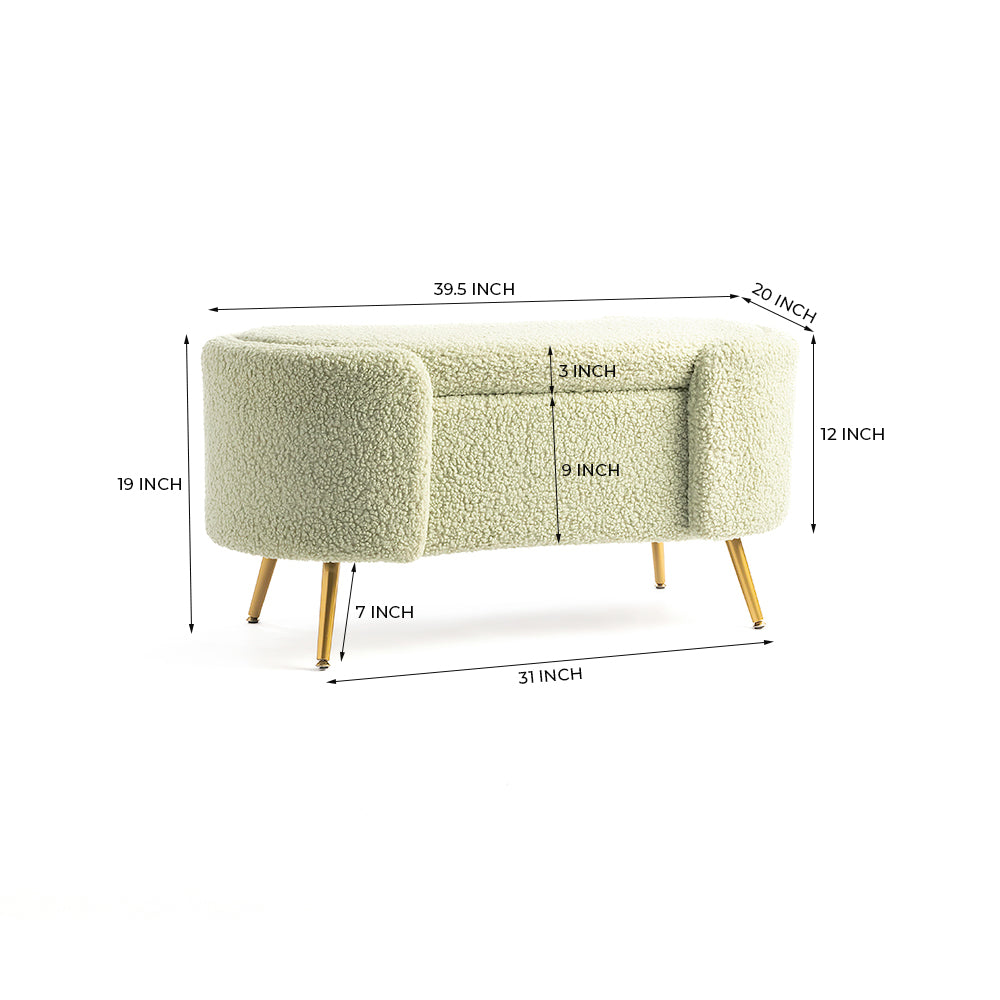 Alabaster Polyester Storage Bench With Steel Legs