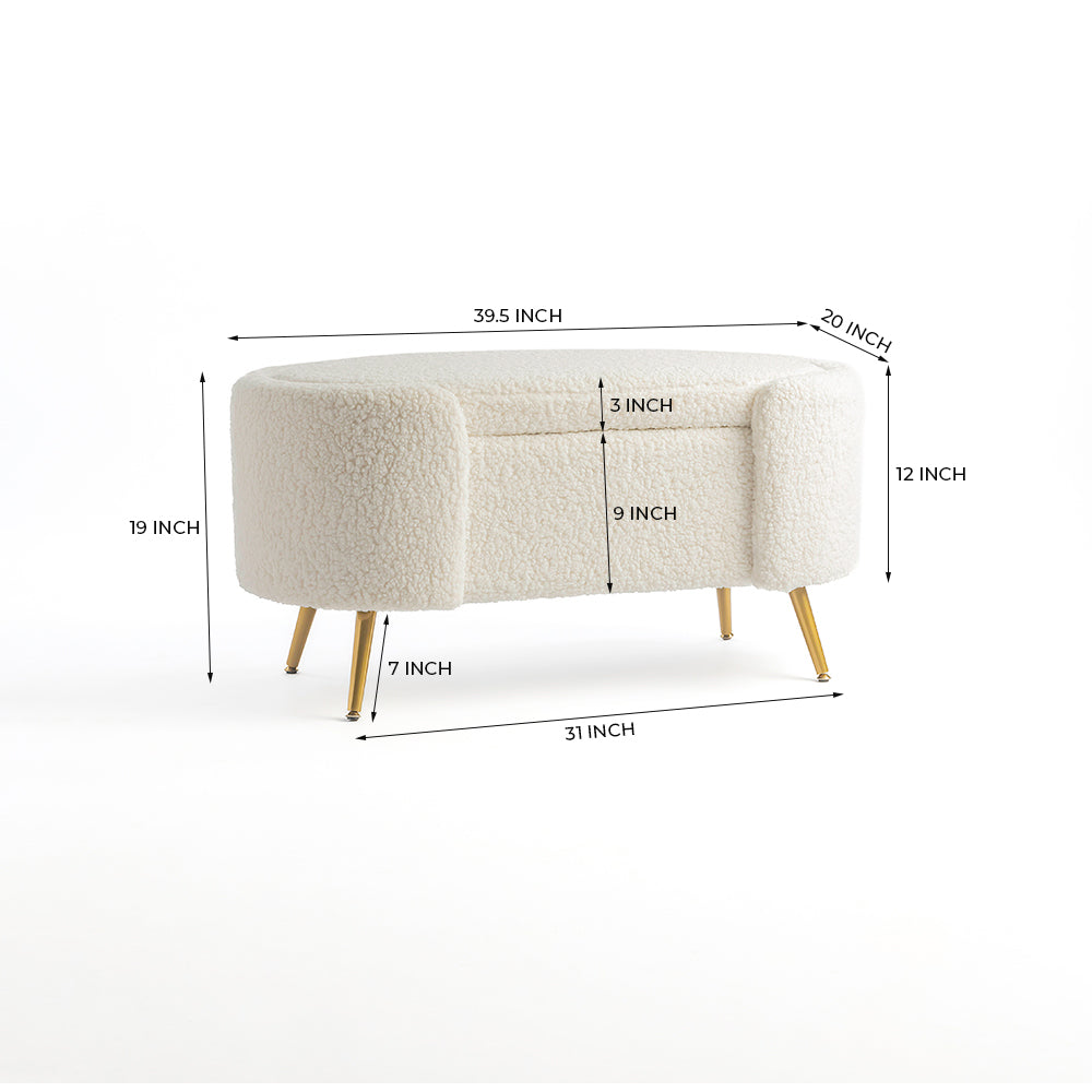 Alabaster Polyester Storage Bench With Steel Legs