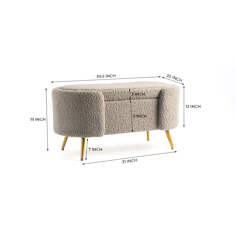 Alabaster Polyester Storage Bench With Steel Legs