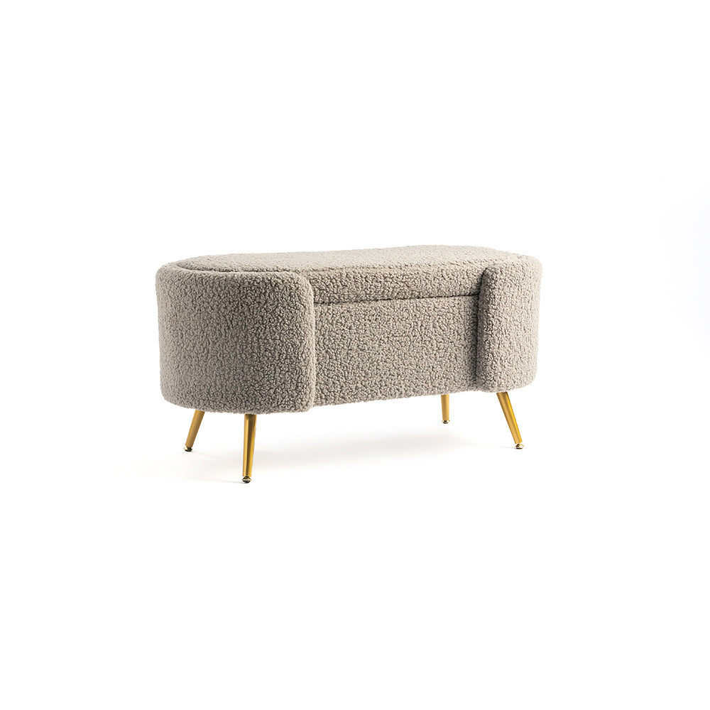Alabaster Polyester Storage Bench With Steel Legs