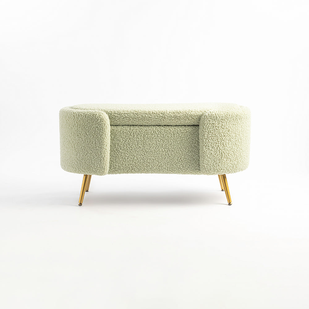 Alabaster Polyester Storage Bench With Steel Legs