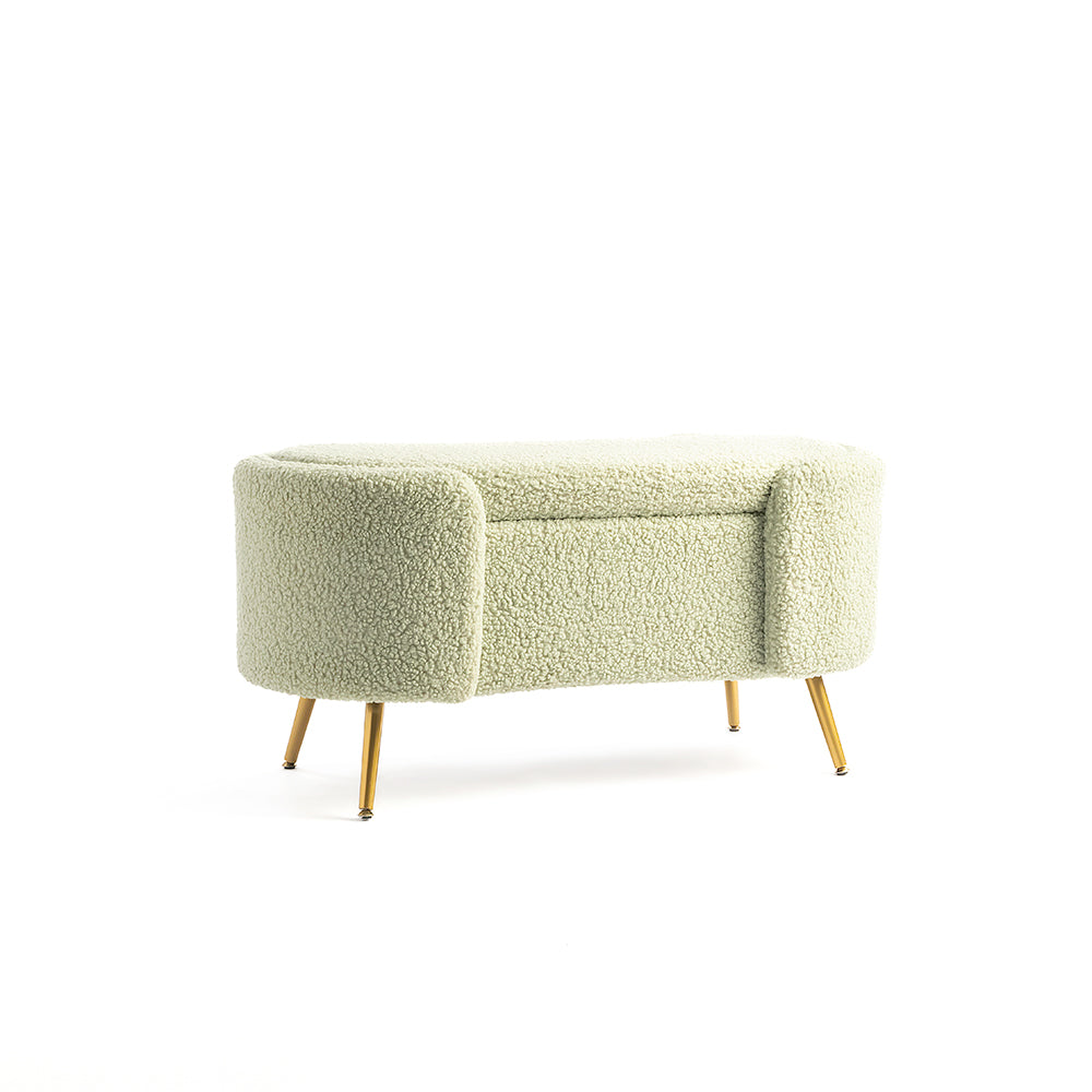 Alabaster Polyester Storage Bench With Steel Legs