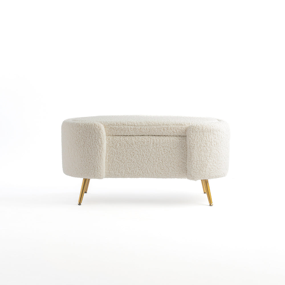 Alabaster Polyester Storage Bench With Steel Legs