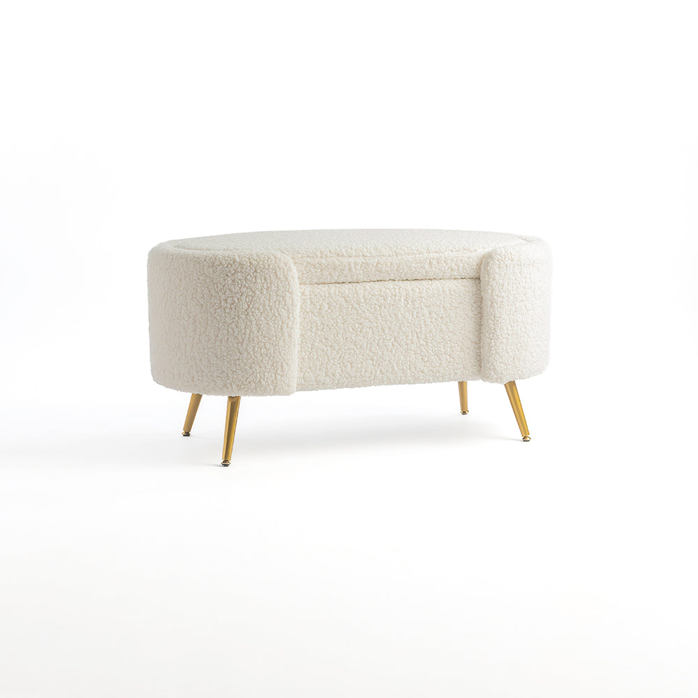 Alabaster Polyester Storage Bench With Steel Legs