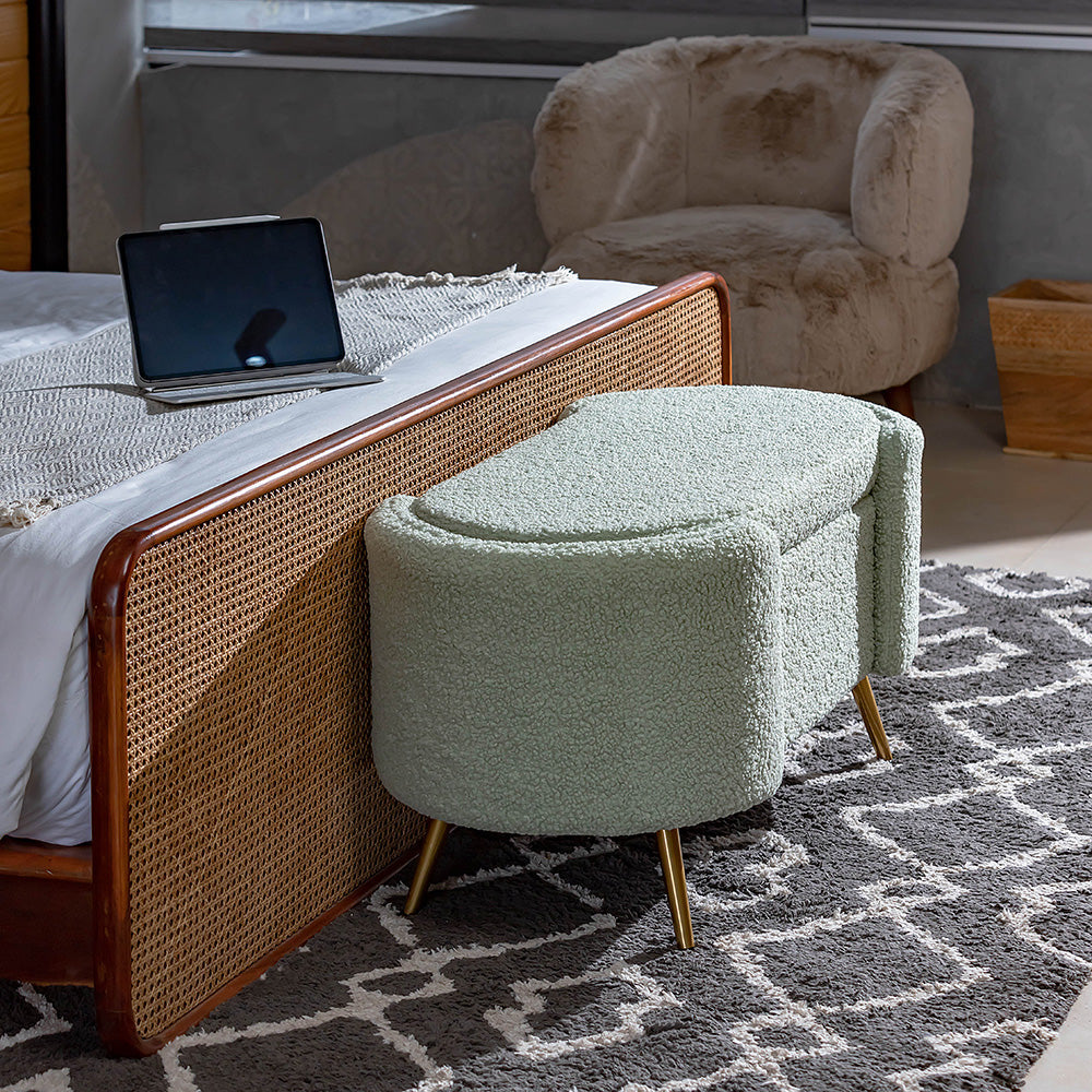 Alabaster Polyester Storage Bench With Steel Legs