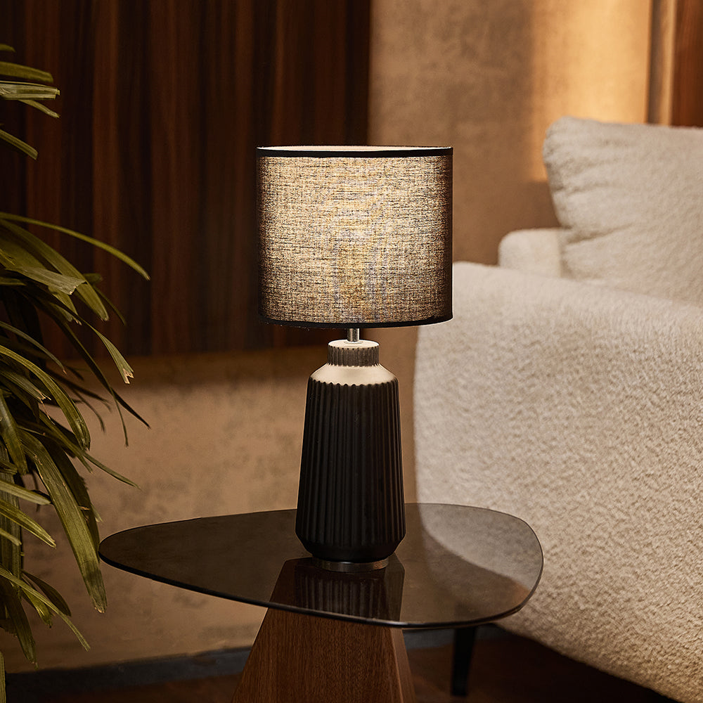 Obsedian Silk Ceramic Fabric Shade Table Lamp