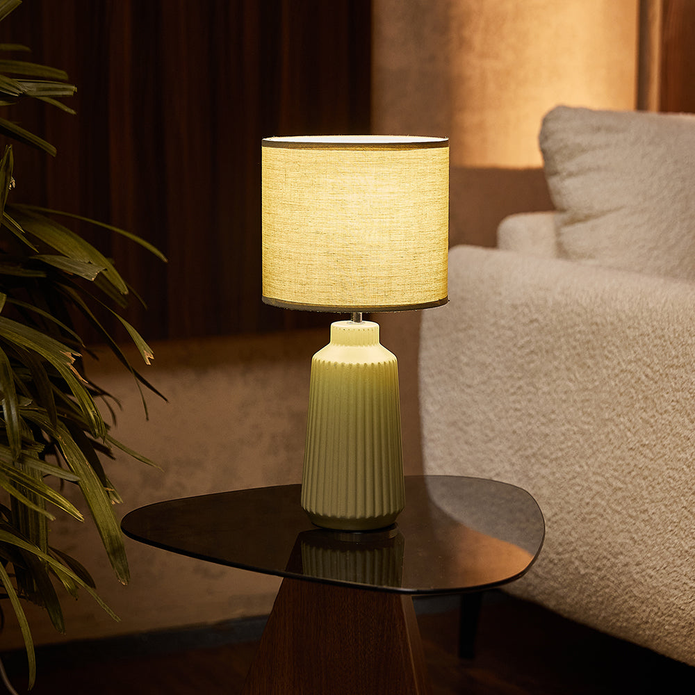 Obsedian Silk Ceramic Fabric Shade Table Lamp