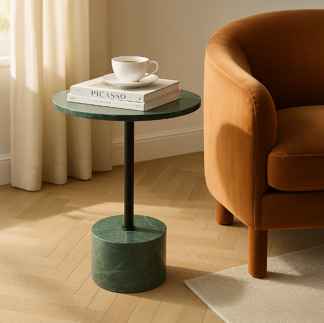 Viver Round Green Marble Accent Table