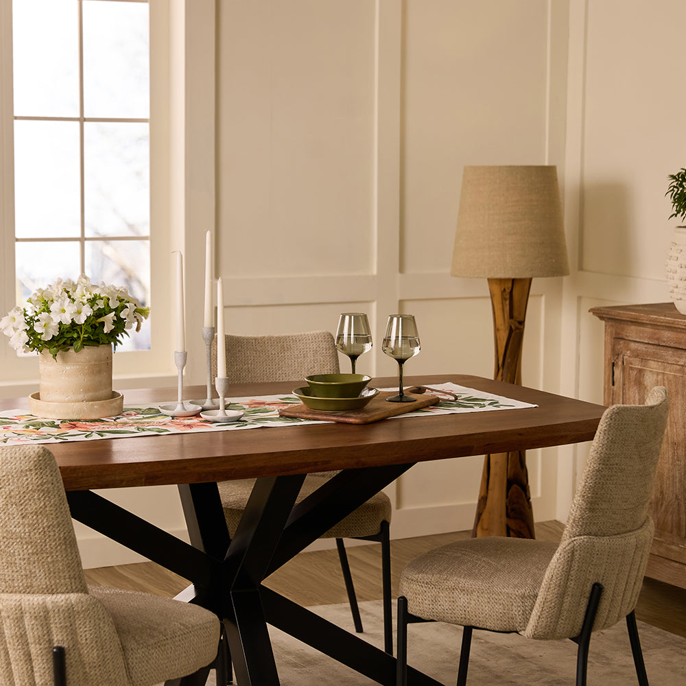 Crispio Wooden 6 Seater Dining Table with Iron