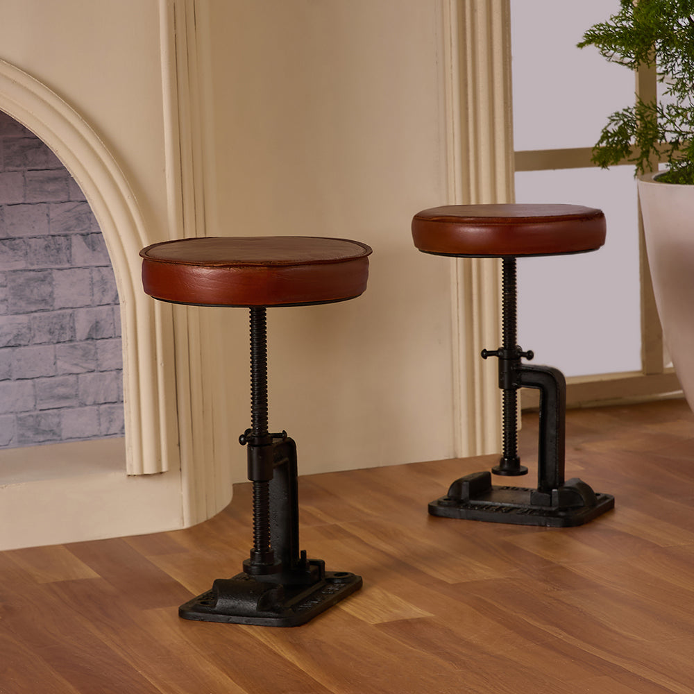 Masque Leather Stool with Iron