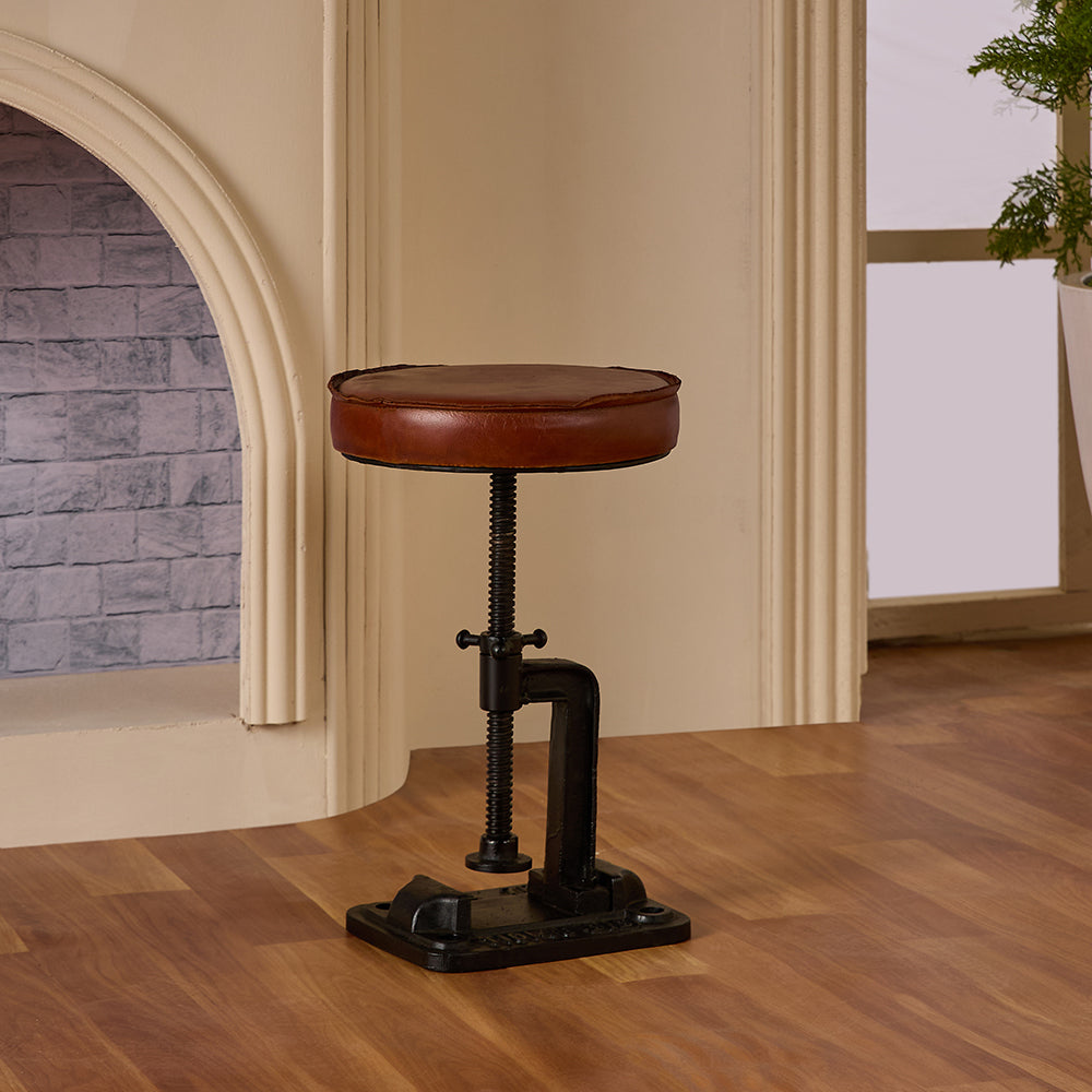 Masque Leather Stool with Iron
