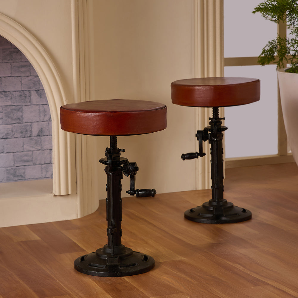 Asturius Leather Stool with Iron