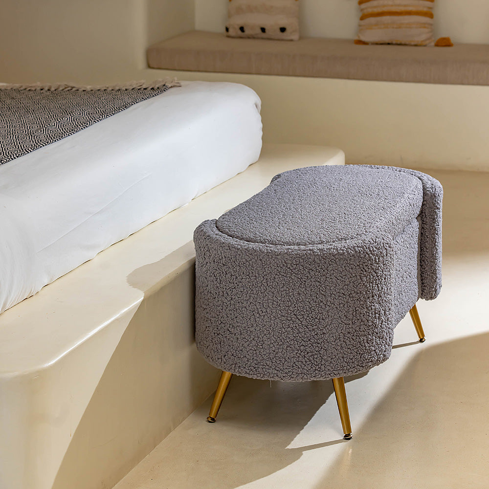 Alabaster Polyester Storage Bench With Steel Legs