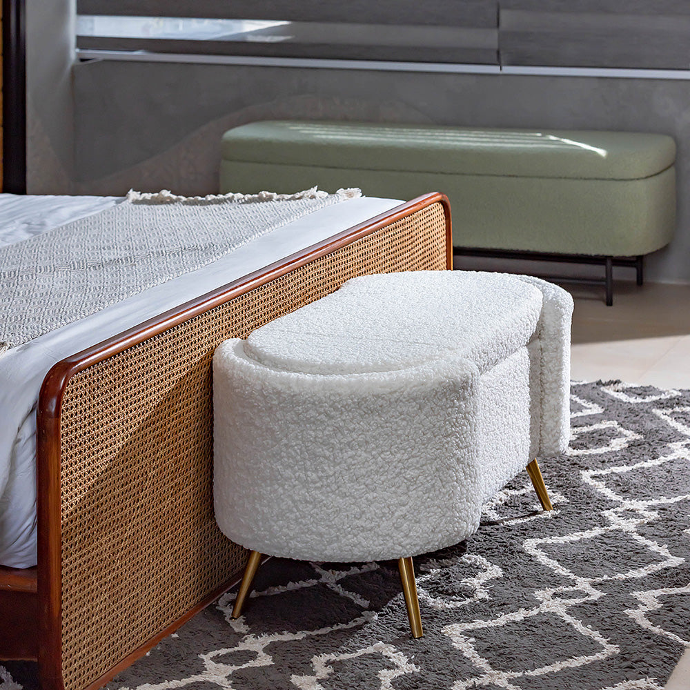 Alabaster Polyester Storage Bench With Steel Legs