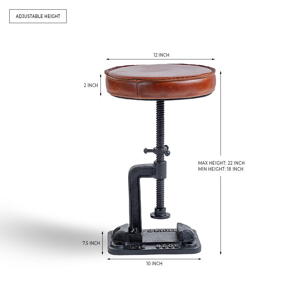 Masque Leather Stool with Iron