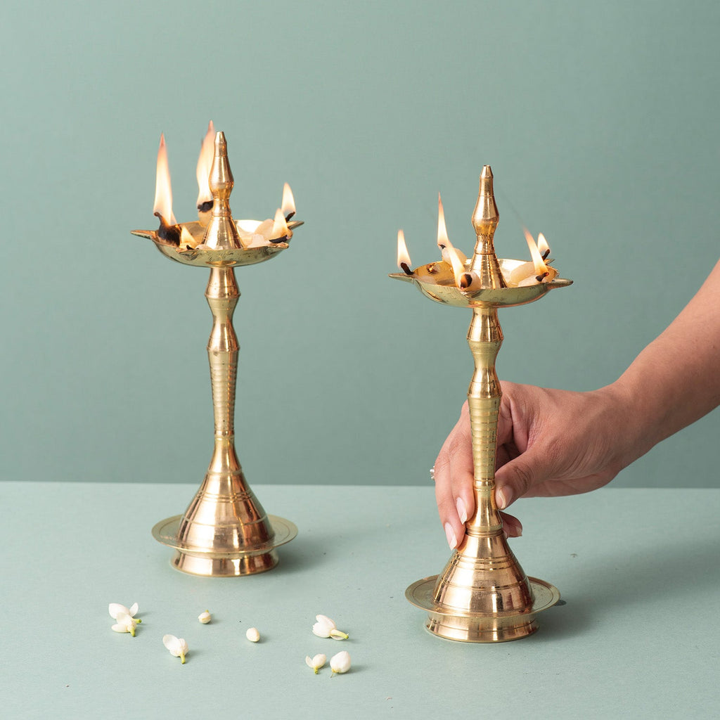 Elegant Brass Candlesticks Diya Stand for Décor Set of 2