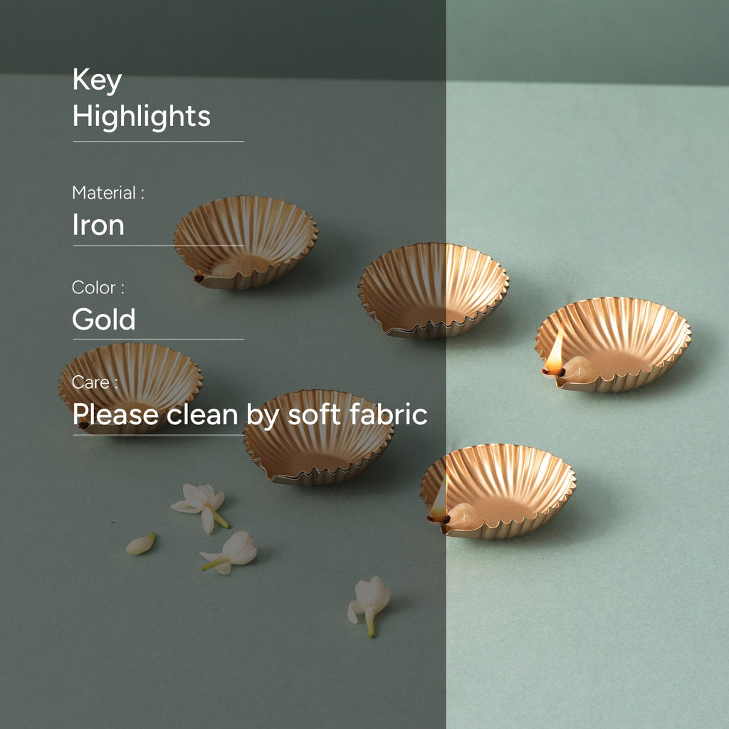 Gold Metallic Design Diyas Set of 6