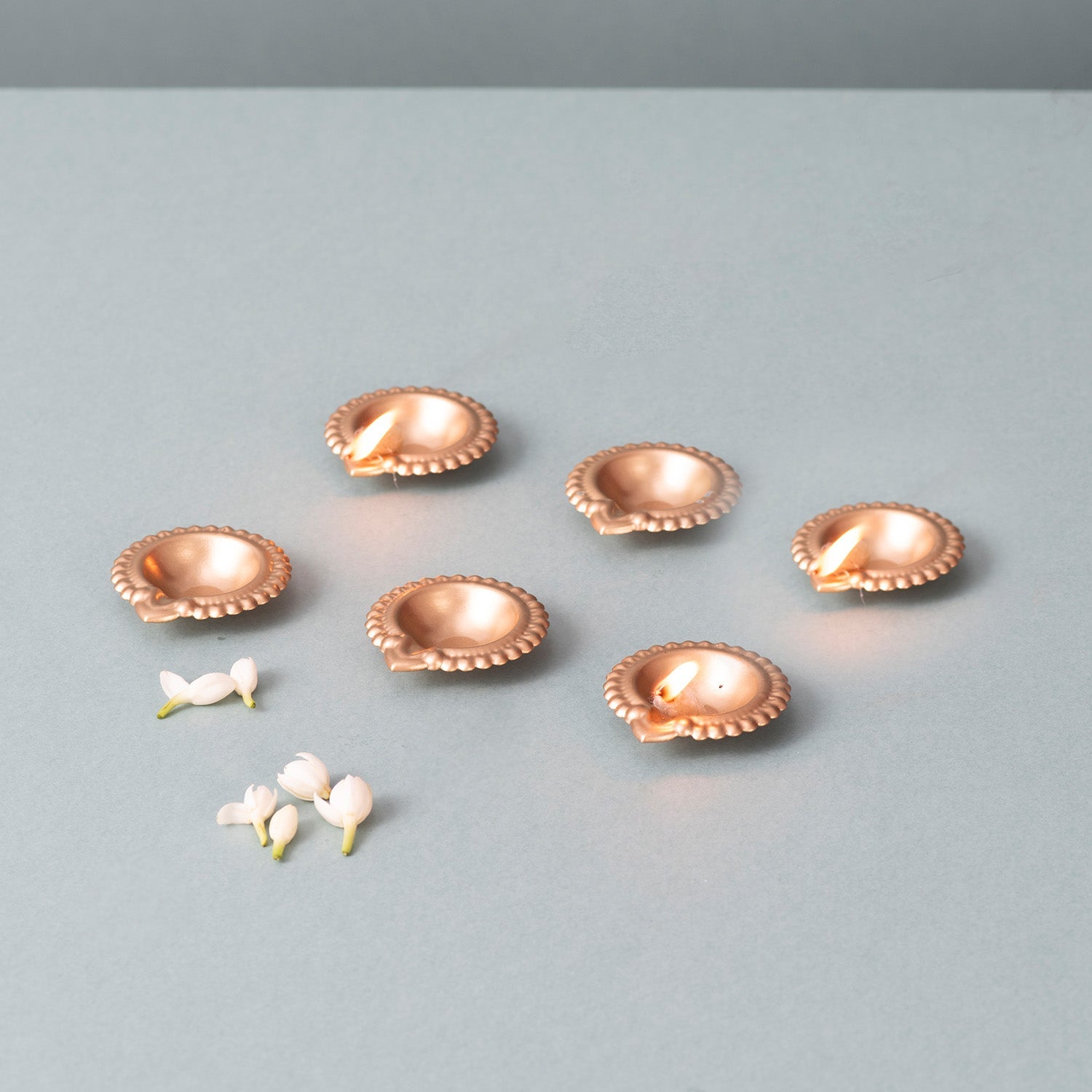 Gold Floral Design Diyas Set of 6