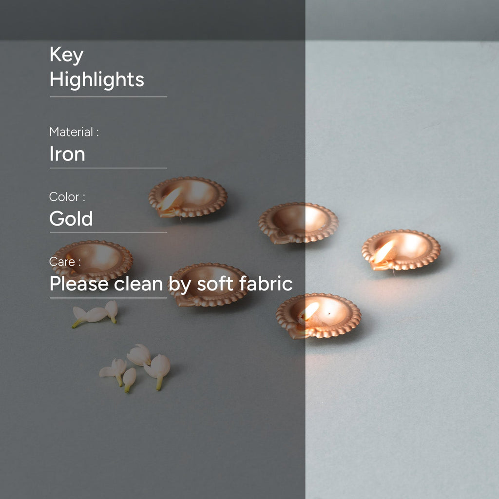 Gold Floral Design Diyas Set of 6