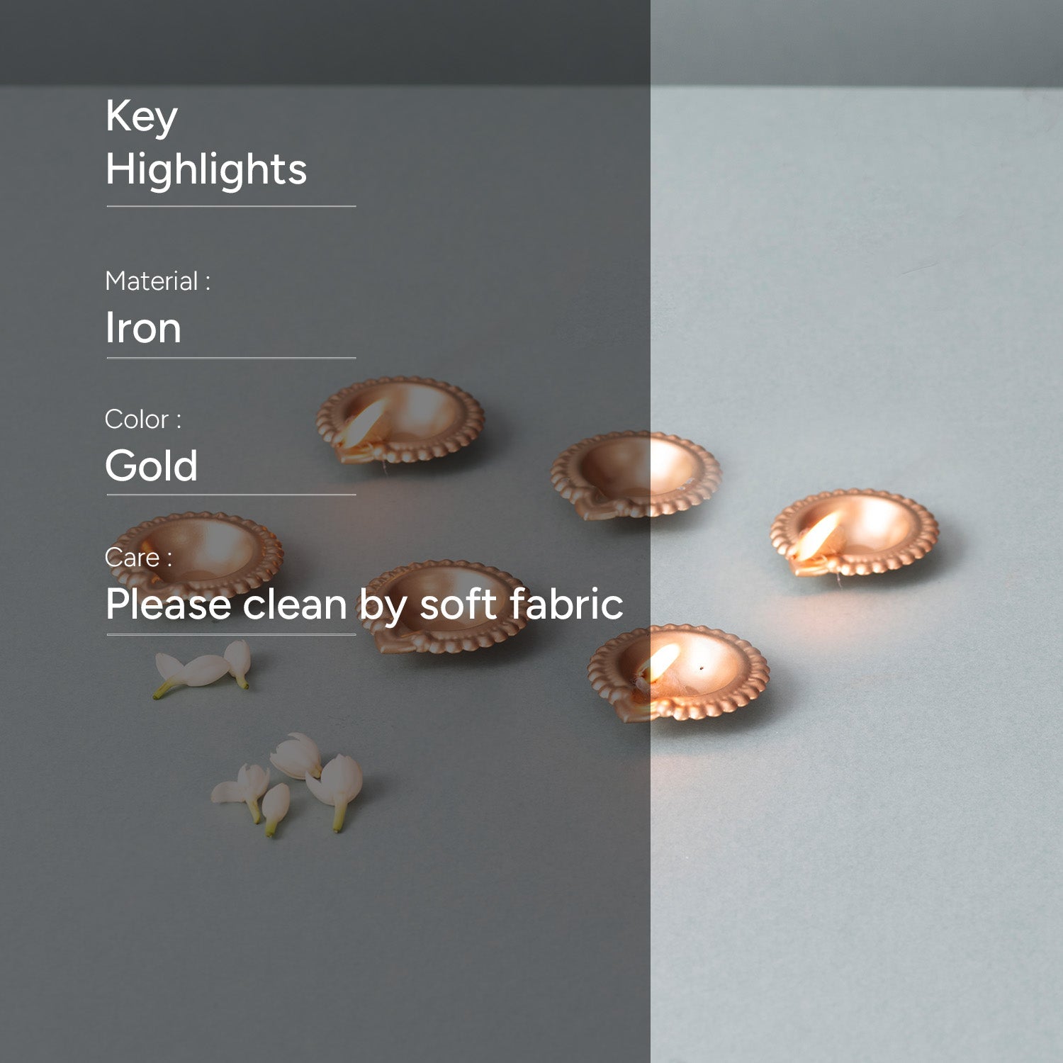 Gold Floral Design Diyas Set of 6