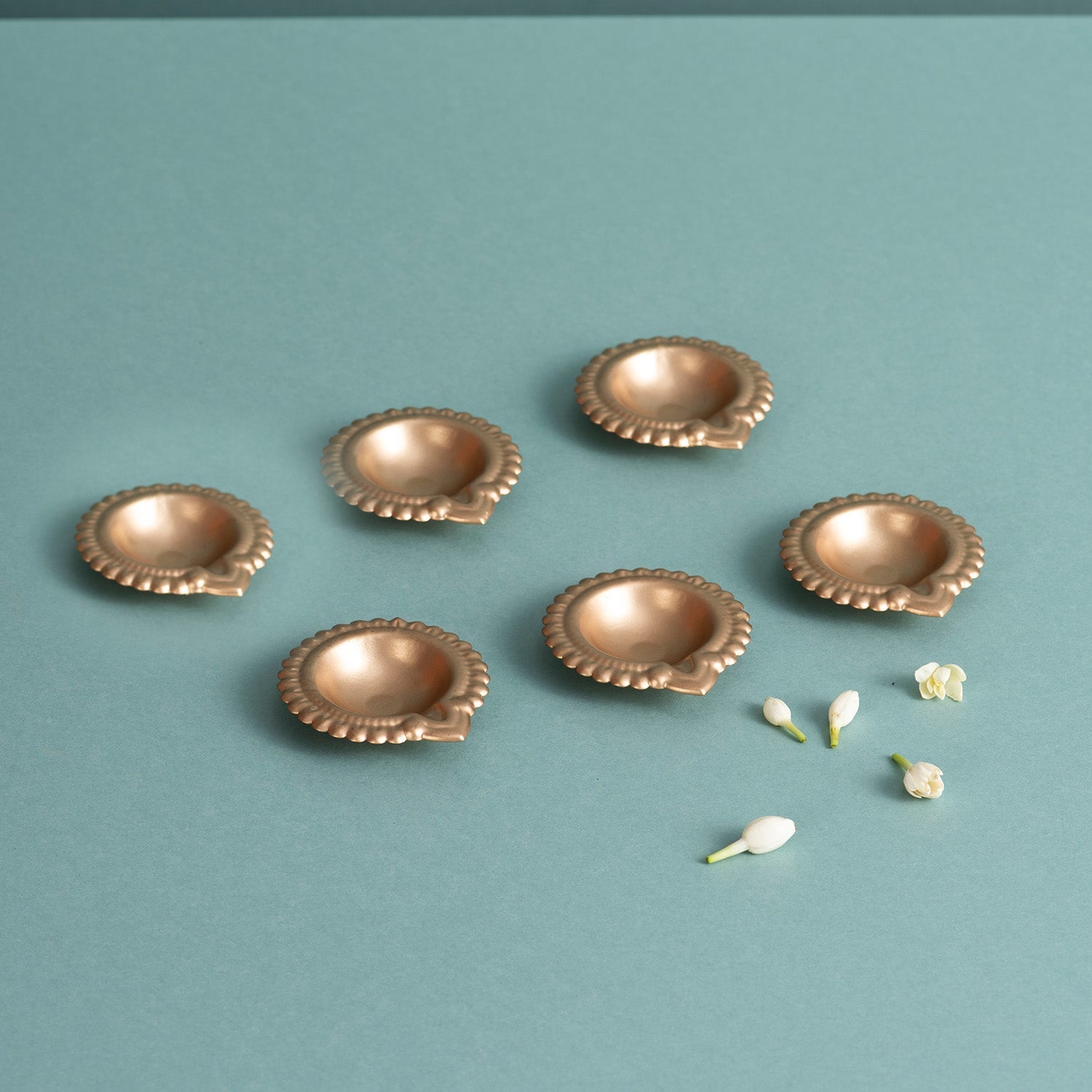 Gold Floral Design Diyas Set of 6