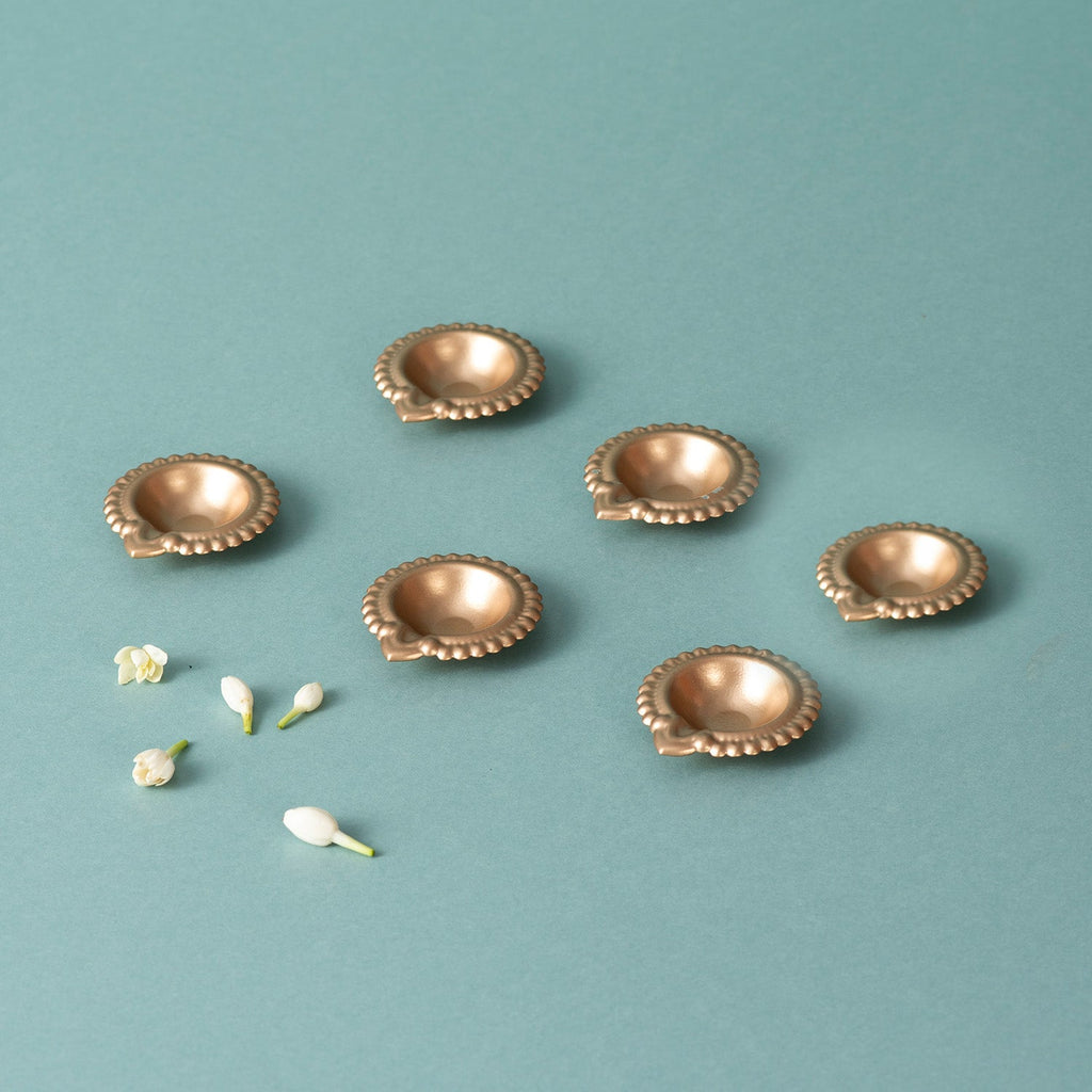 Gold Floral Design Diyas Set of 6
