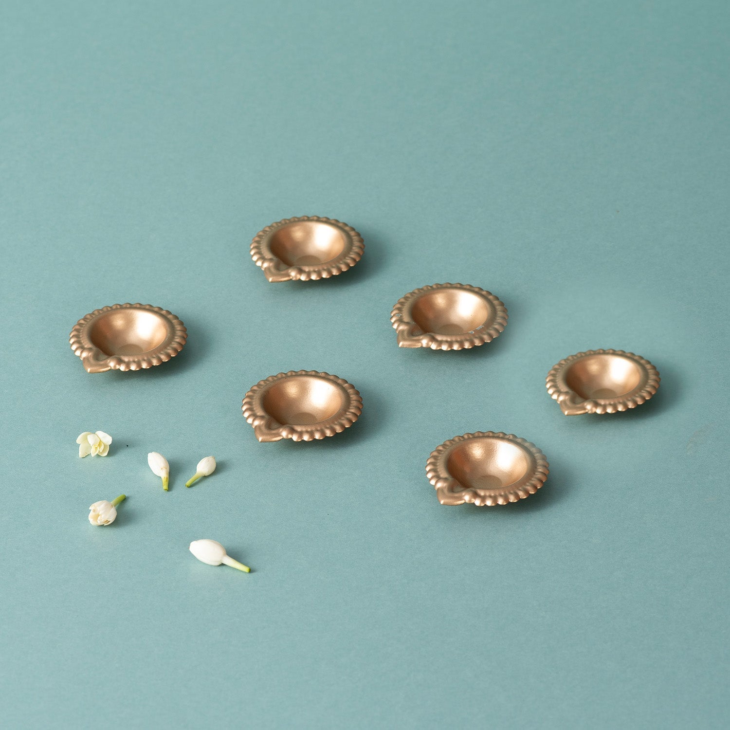 Gold Floral Design Diyas Set of 6