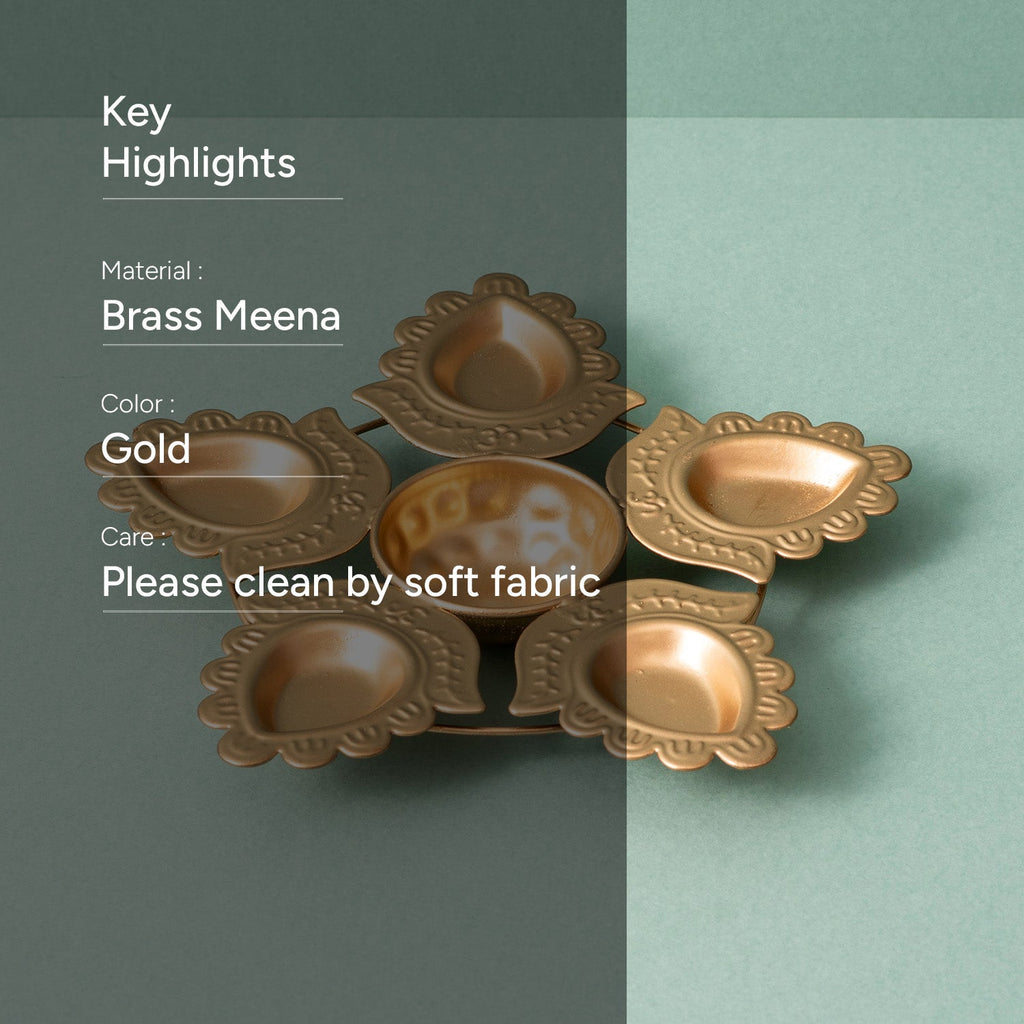 Elegant Golden Candle Holder Urli 5 Diyas