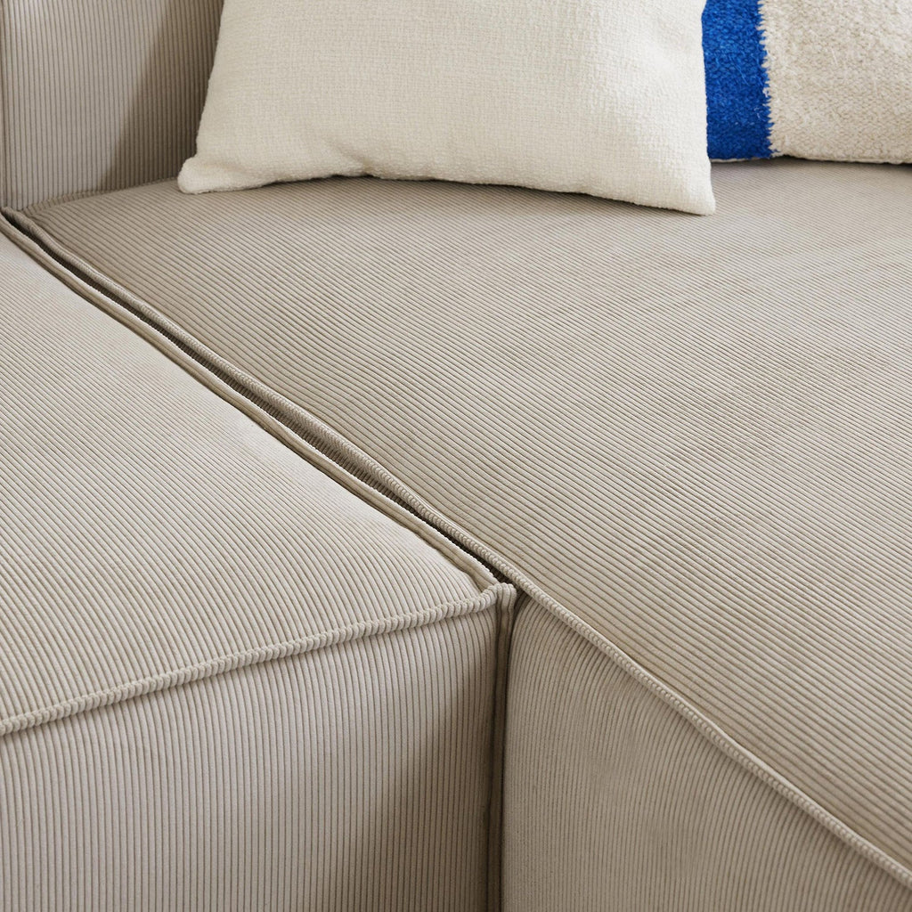ElegantEdge 2 Seater Versatile Corduroy Creme L Shaped Sofa