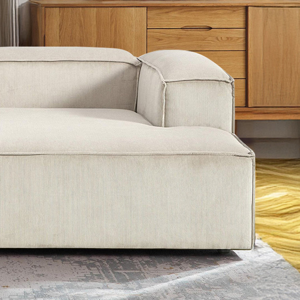 ElegantEdge 2 Seater Versatile Corduroy Creme L Shaped Sofa