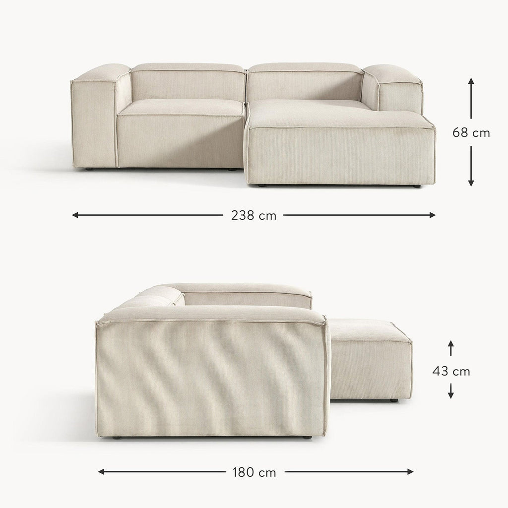 ElegantEdge 2 Seater Versatile Corduroy Creme L Shaped Sofa