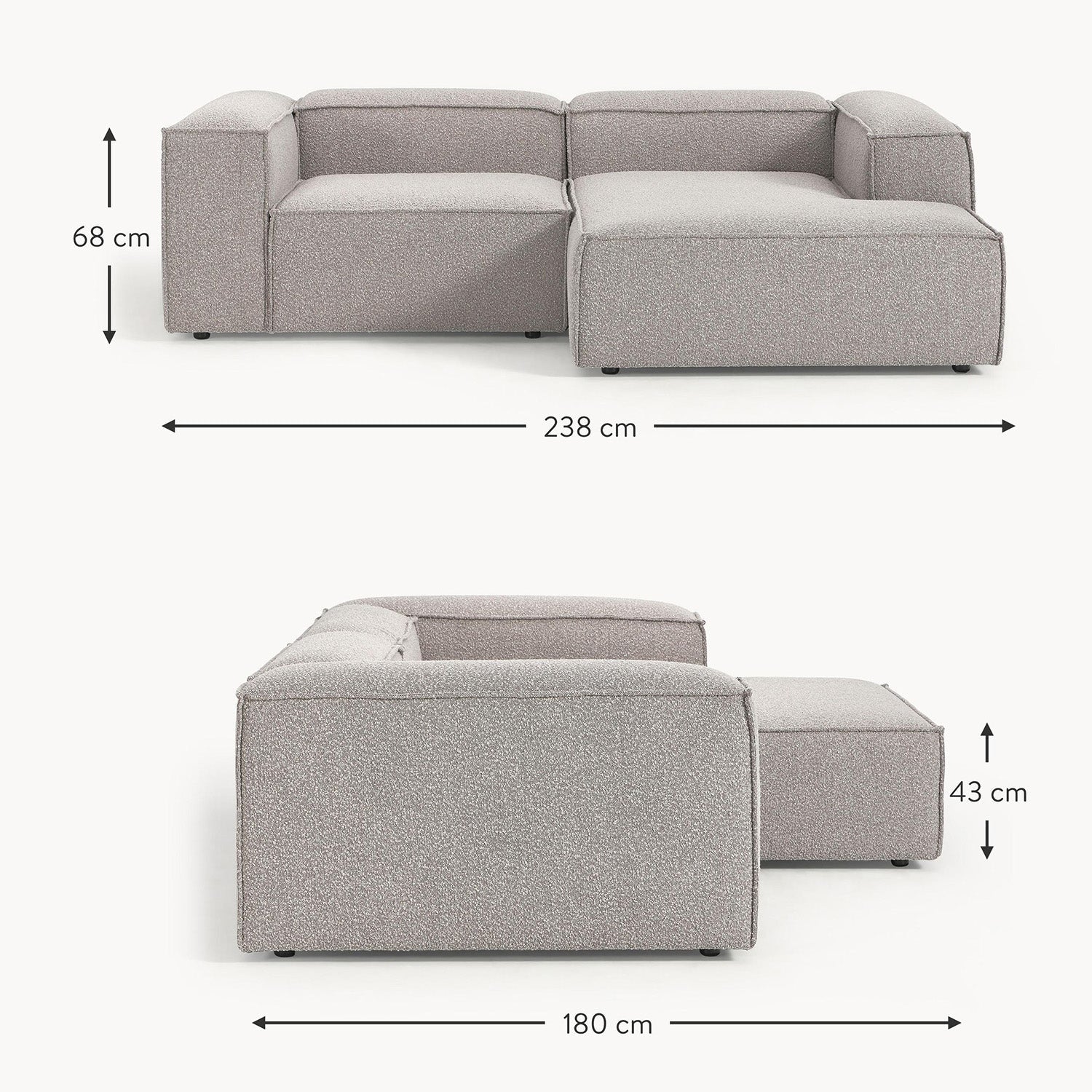 ElegantEdge 2 Seater Boucle Comfortable Dark Grey L Shaped Sofa