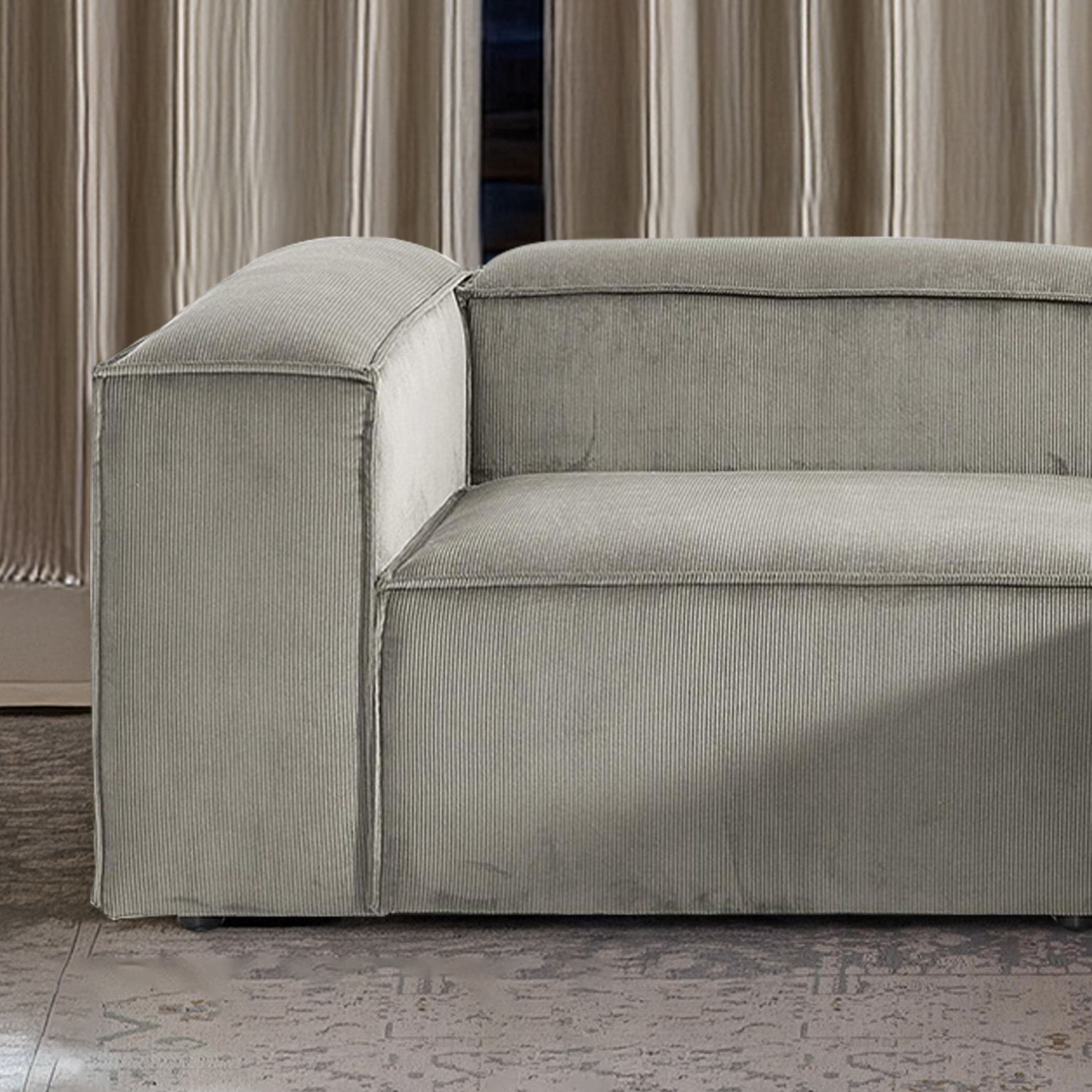 ElegantEdge 2 Seater Versatile Corduroy Grey L Shaped Sofa