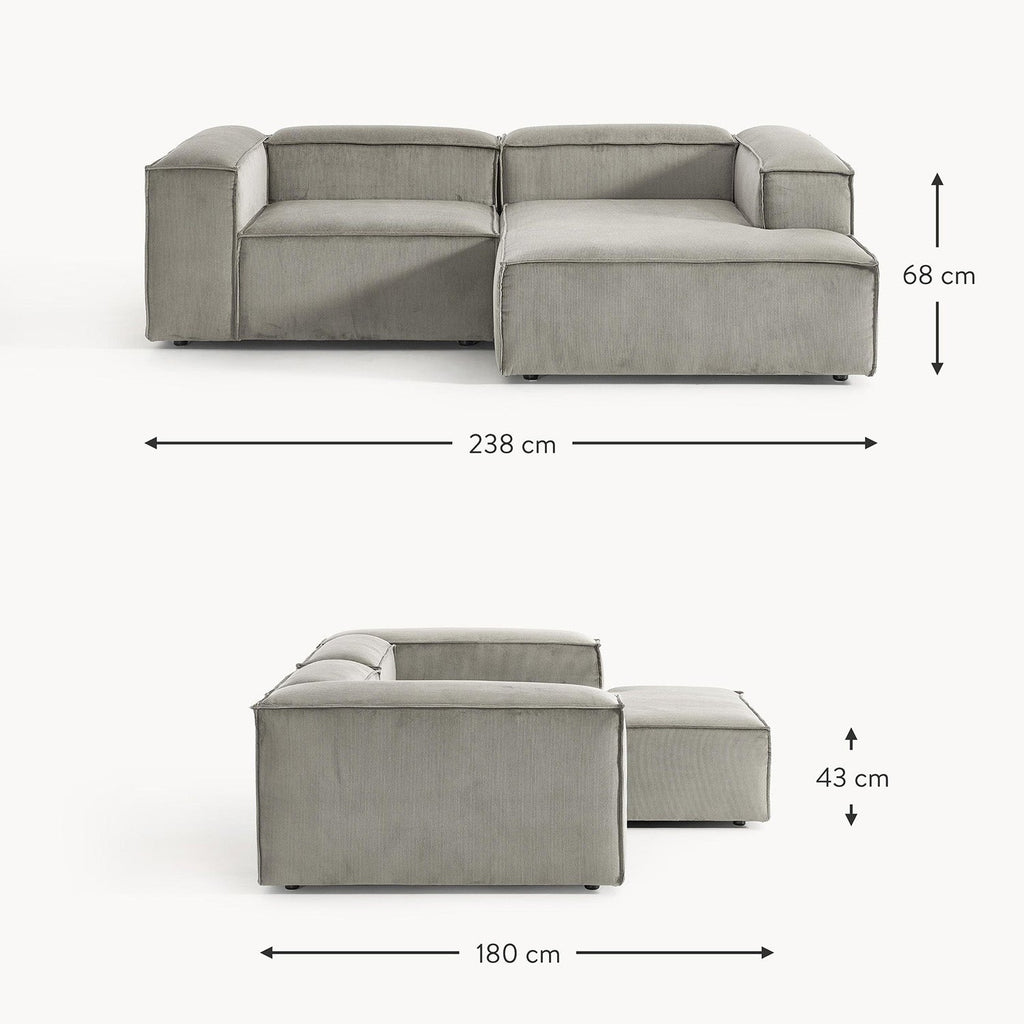 ElegantEdge 2 Seater Versatile Corduroy Grey L Shaped Sofa